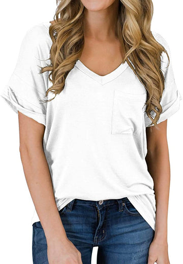 Women's Casual Tops Short Sleeve V-Neck Shirts Loose Blouse Basic Tee T-Shirt